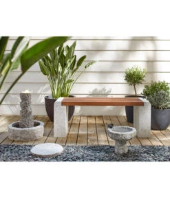 Dehner Granit-Gartenbank, Ca. B120/H45/T35 Cm, Grau/braun -Gartenbedarf Angebote 4071049 WE MO 001 DehnerGranit GartenbankmitWPCFlaecheSteinbankSitzbank