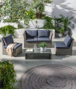 Dehner Geflecht-Lounge Rom, 4-teilig -Gartenbedarf Angebote 4407334 WE MO 001 DehnerGeflechtLoungeRomNEU