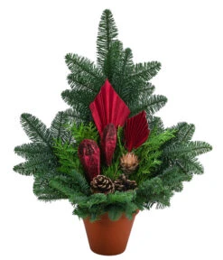 Grabgesteck Im Terrakotta-Topf, Dreieckig, Rot, Ca. B40/H50/T20 Cm