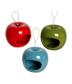 LUXUS-VOGELHAUS Futterstation Apfel 3er-Set, Rot/grün/blau, Ca. Ø14/H12 Cm